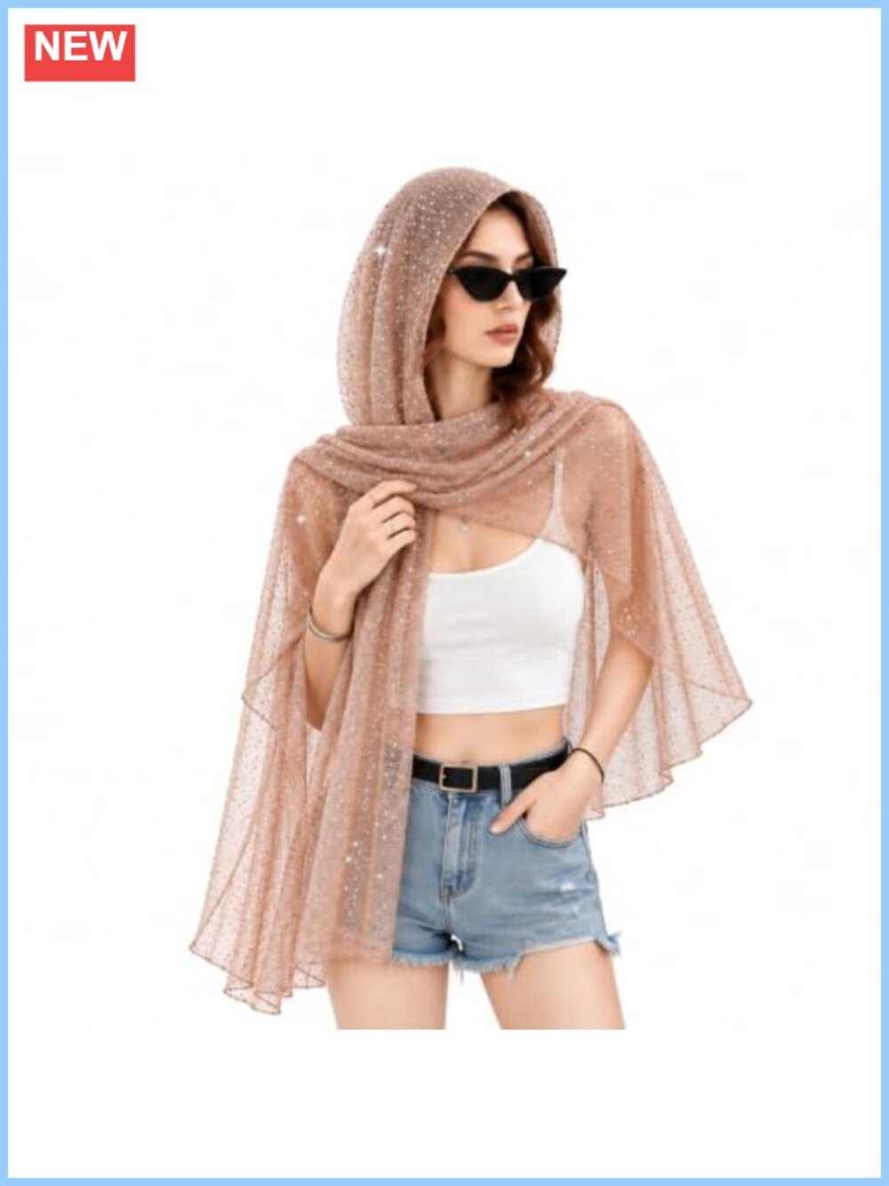 Sheer Sequin Scarf Shawl Wrap for Women Rave Head Scarf Lightweight Polyester